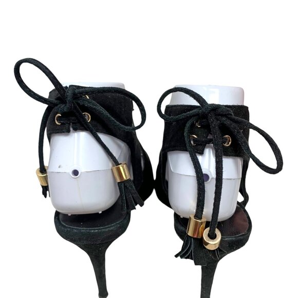 RAYE Tellie Black‎ Suede Cutout Tie Pointed Rear Tie Pumps - Picture 6 of 9